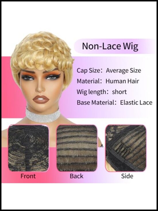 100% Human Hair Pixie Cut Wig with Layered Curls Glueless Design main image 4